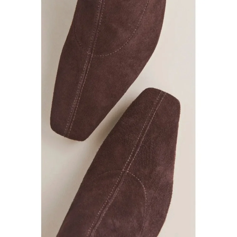 NEW Reformation Raven Knee-High Boots Suede Square Toe Block Heel Side Zip 6